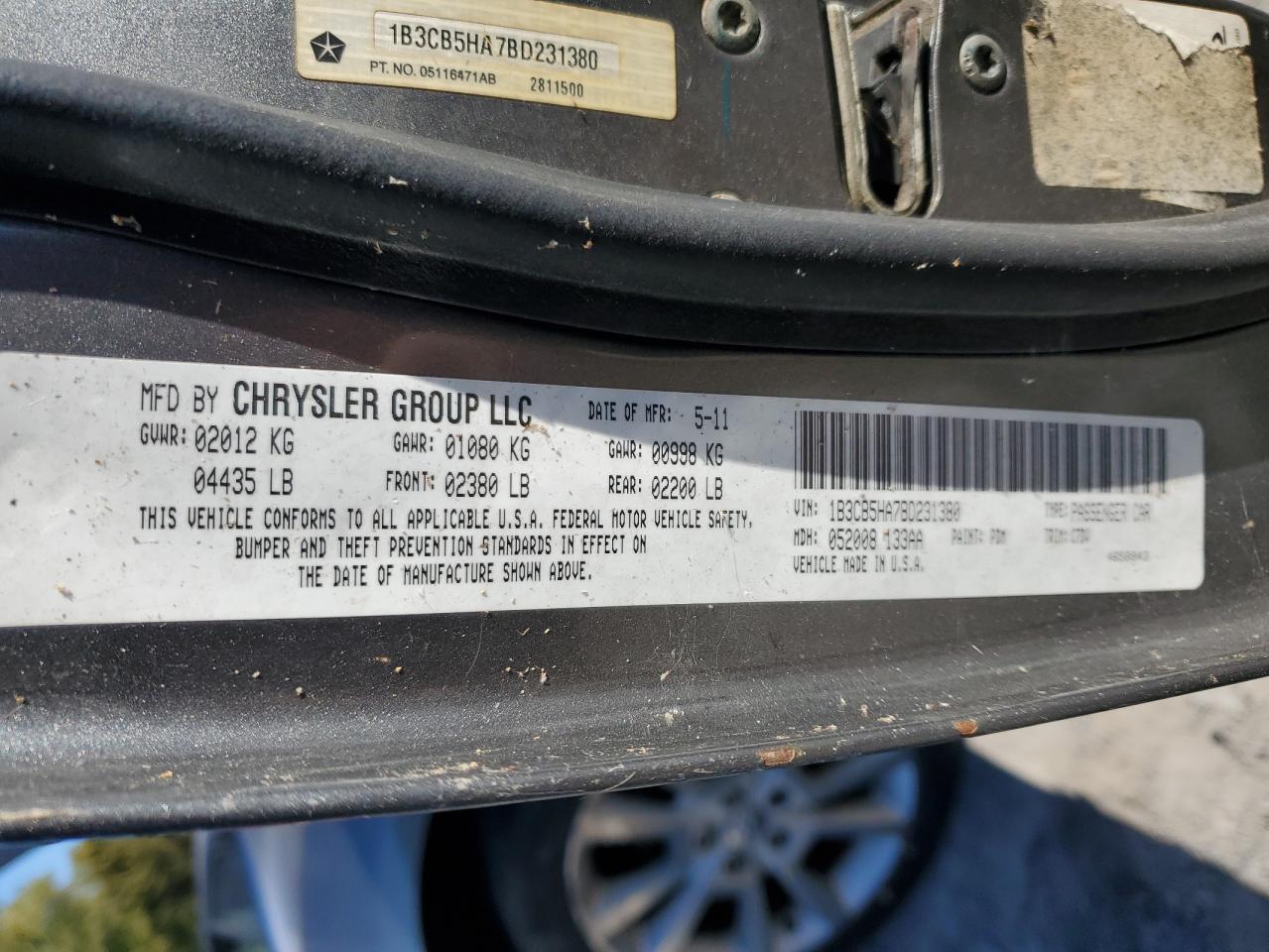2011 Dodge Caliber Heat VIN: 1B3CB5HA7BD231380 Lot: 82520765