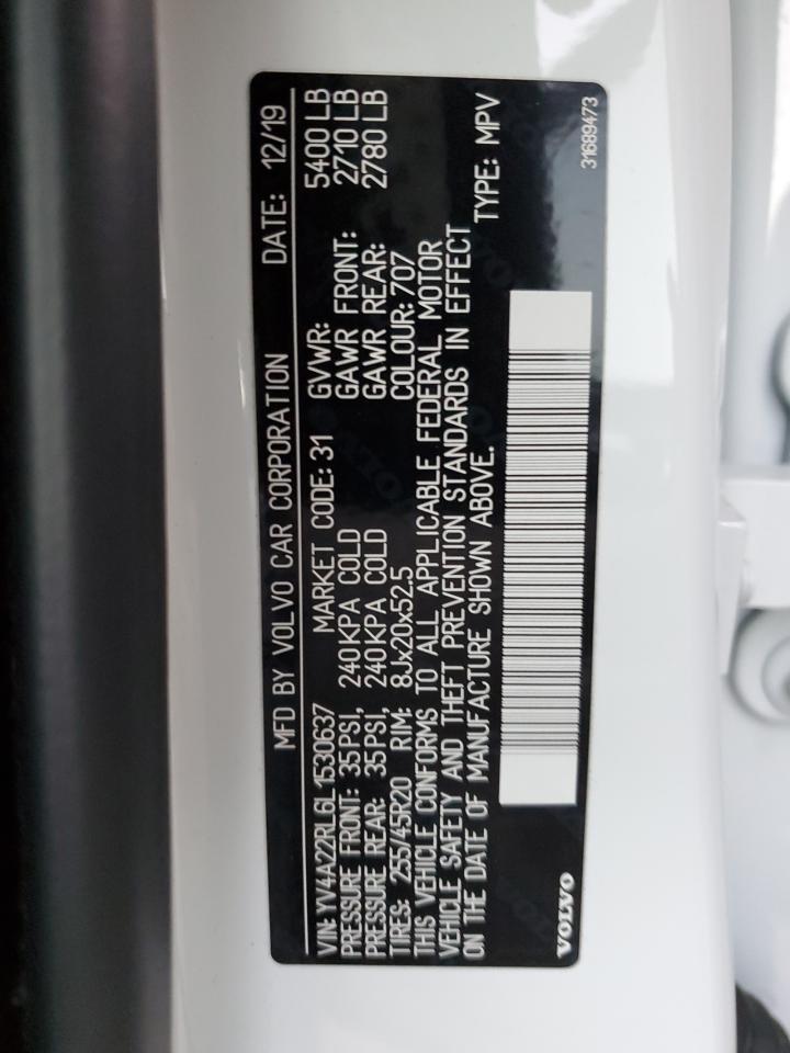 2020 Volvo Xc60 T6 Inscription VIN: YV4A22RL6L1530637 Lot: 85703165