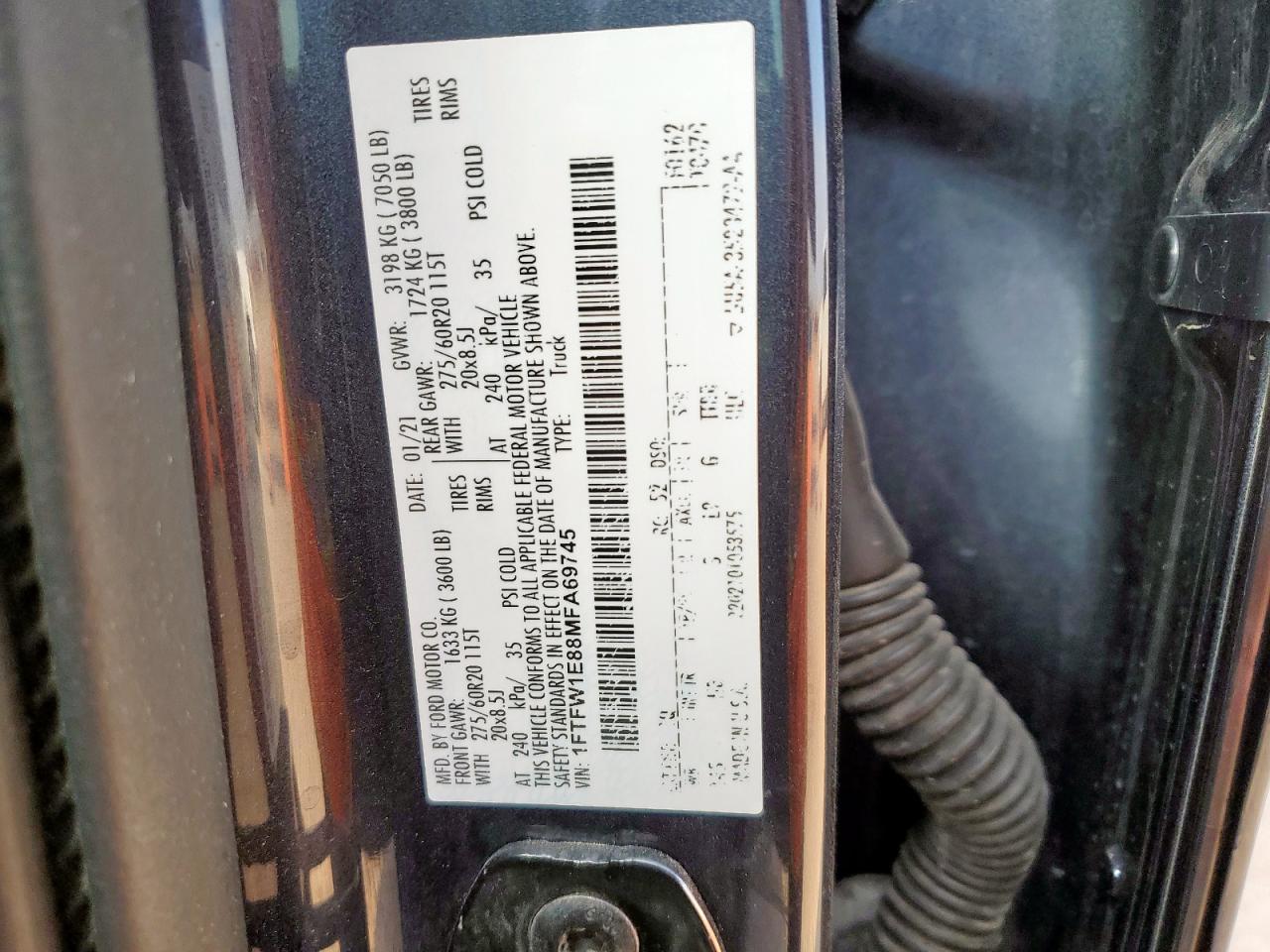 2021 Ford F150 Supercrew VIN: 1FTFW1E88MFA69745 Lot: 82335155