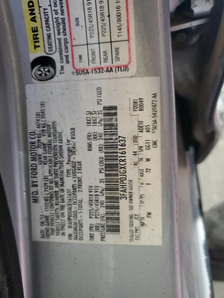 2012 Ford Fusion Sel VIN: 3FAHP0JGXCR161637 Lot: 82211335