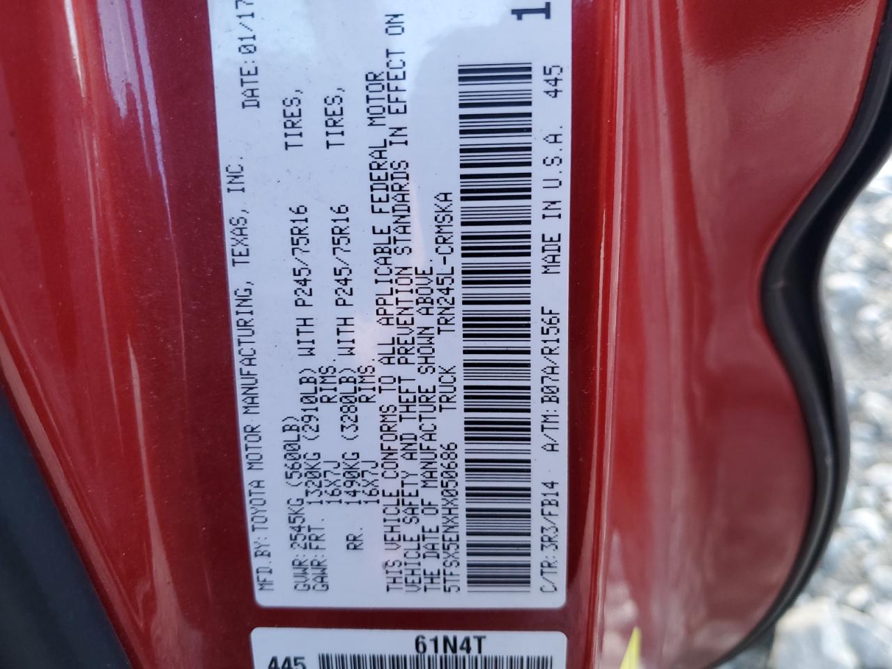 2017 Toyota Tacoma Access Cab VIN: 5TFSX5ENXHX050686 Lot: 82338545