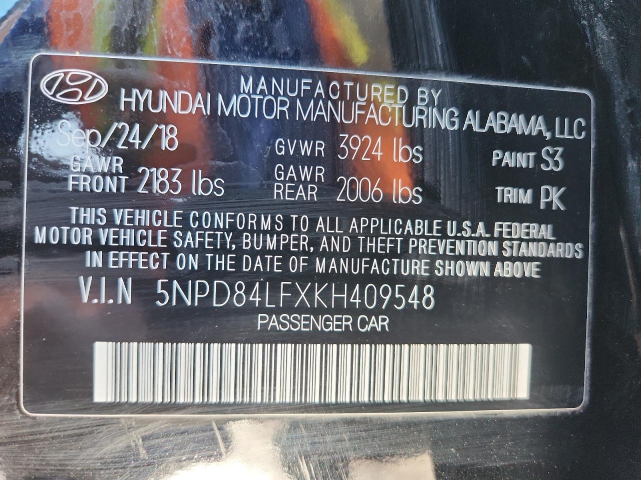 2019 Hyundai Elantra Sel VIN: 5NPD84LFXKH409548 Lot: 84987295