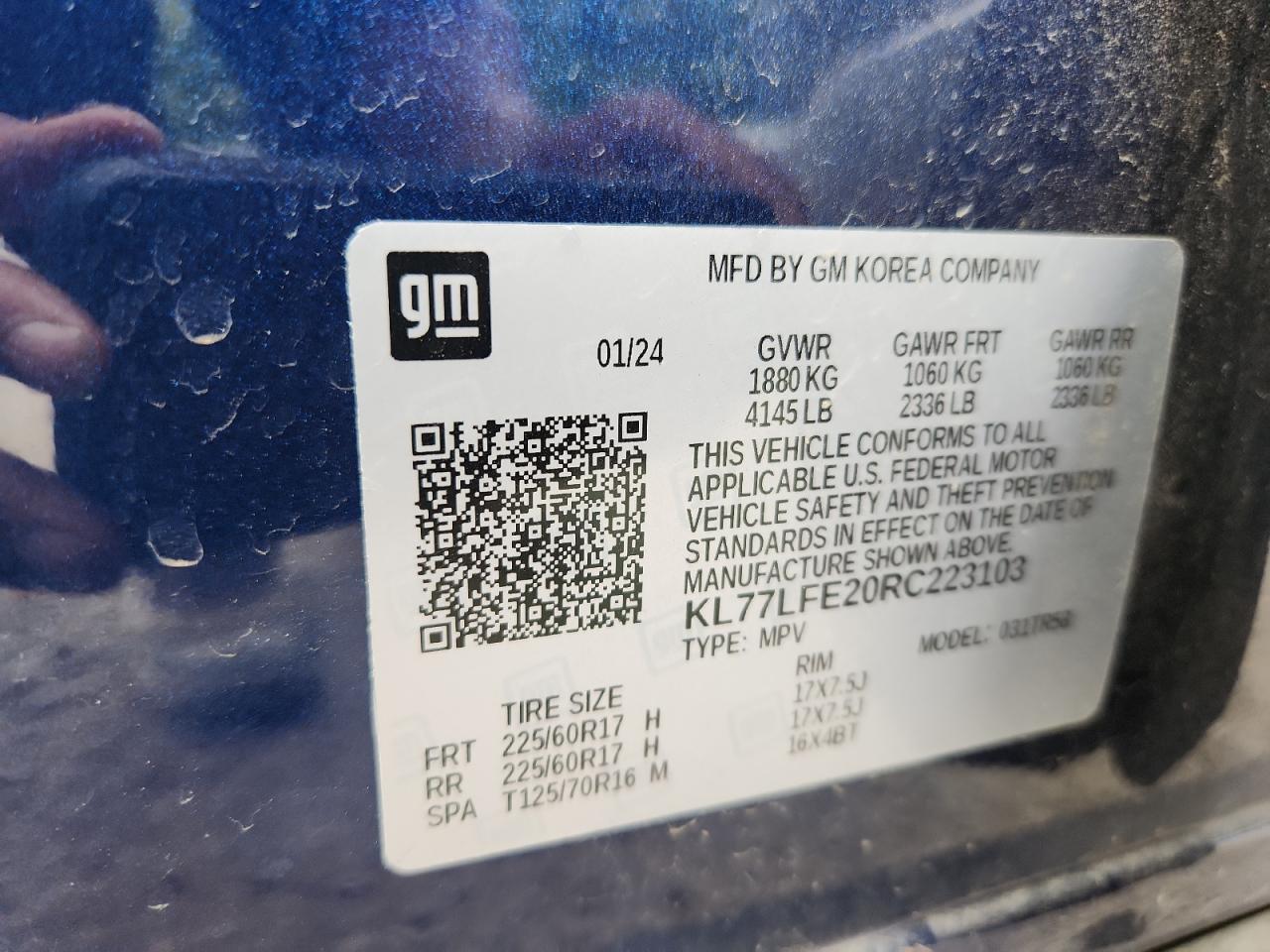 2024 Chevrolet Trax Ls VIN: KL77LFE20RC223103 Lot: 85190825