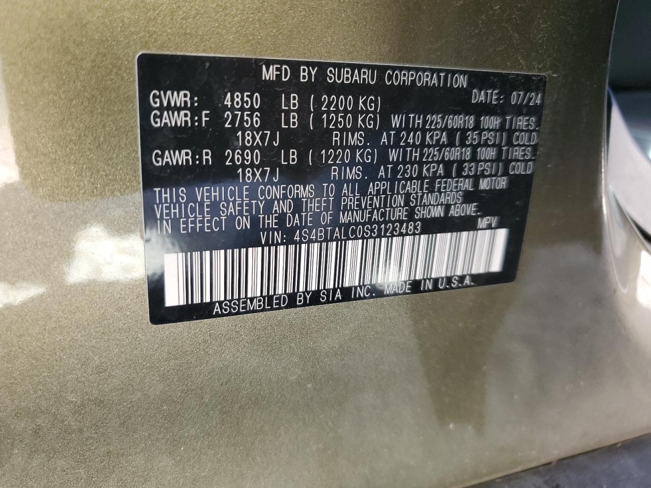 2025 Subaru Outback Onyx Edition VIN: 4S4BTALC0S3123483 Lot: 85654805