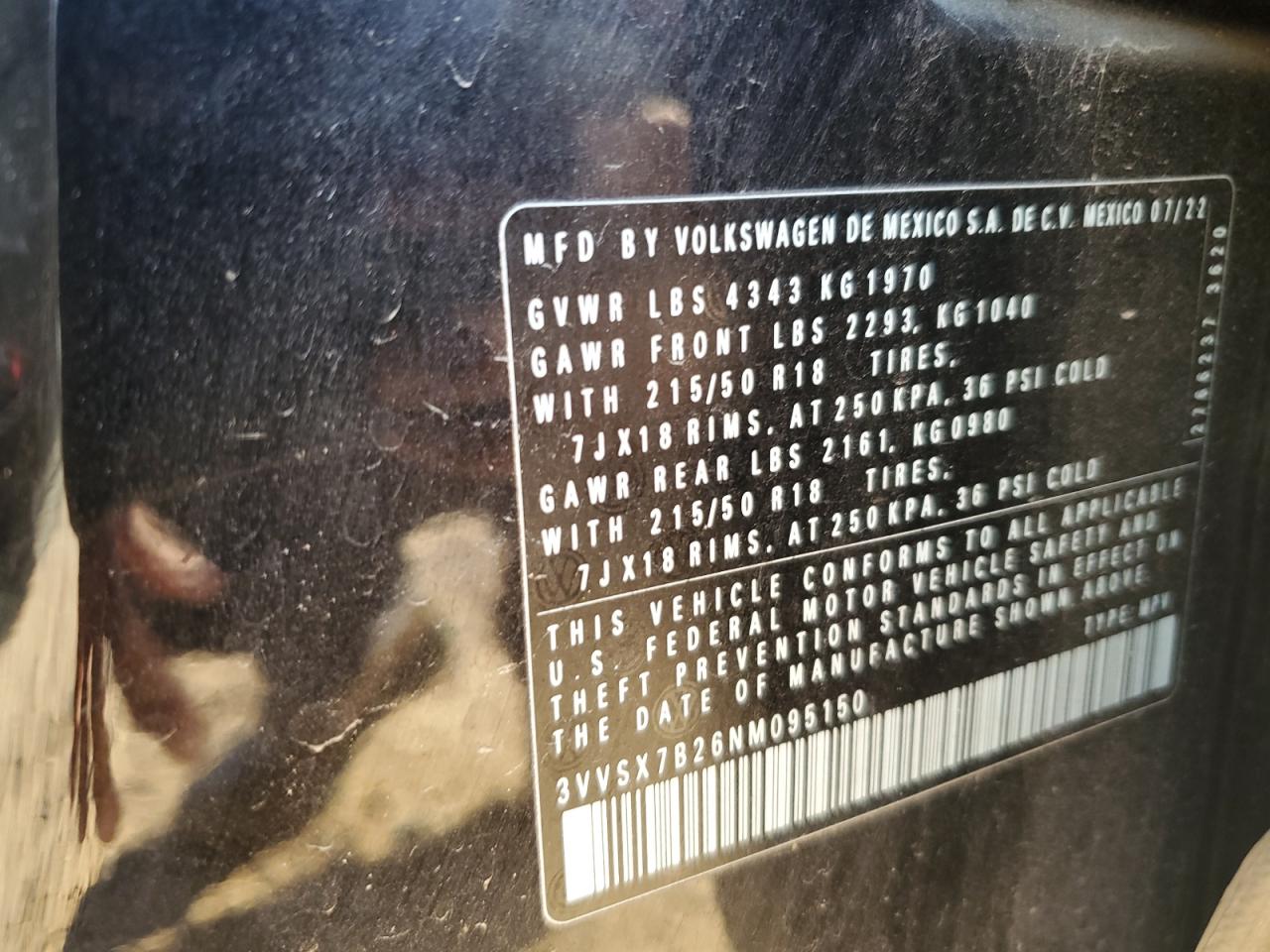 2022 Volkswagen Taos Se VIN: 3VVSX7B26NM095150 Lot: 86305125