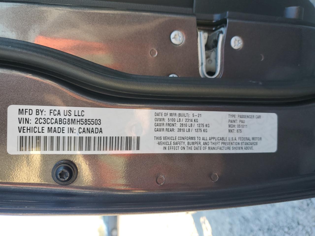 2021 Chrysler 300 S VIN: 2C3CCABG8MH585503 Lot: 86256195