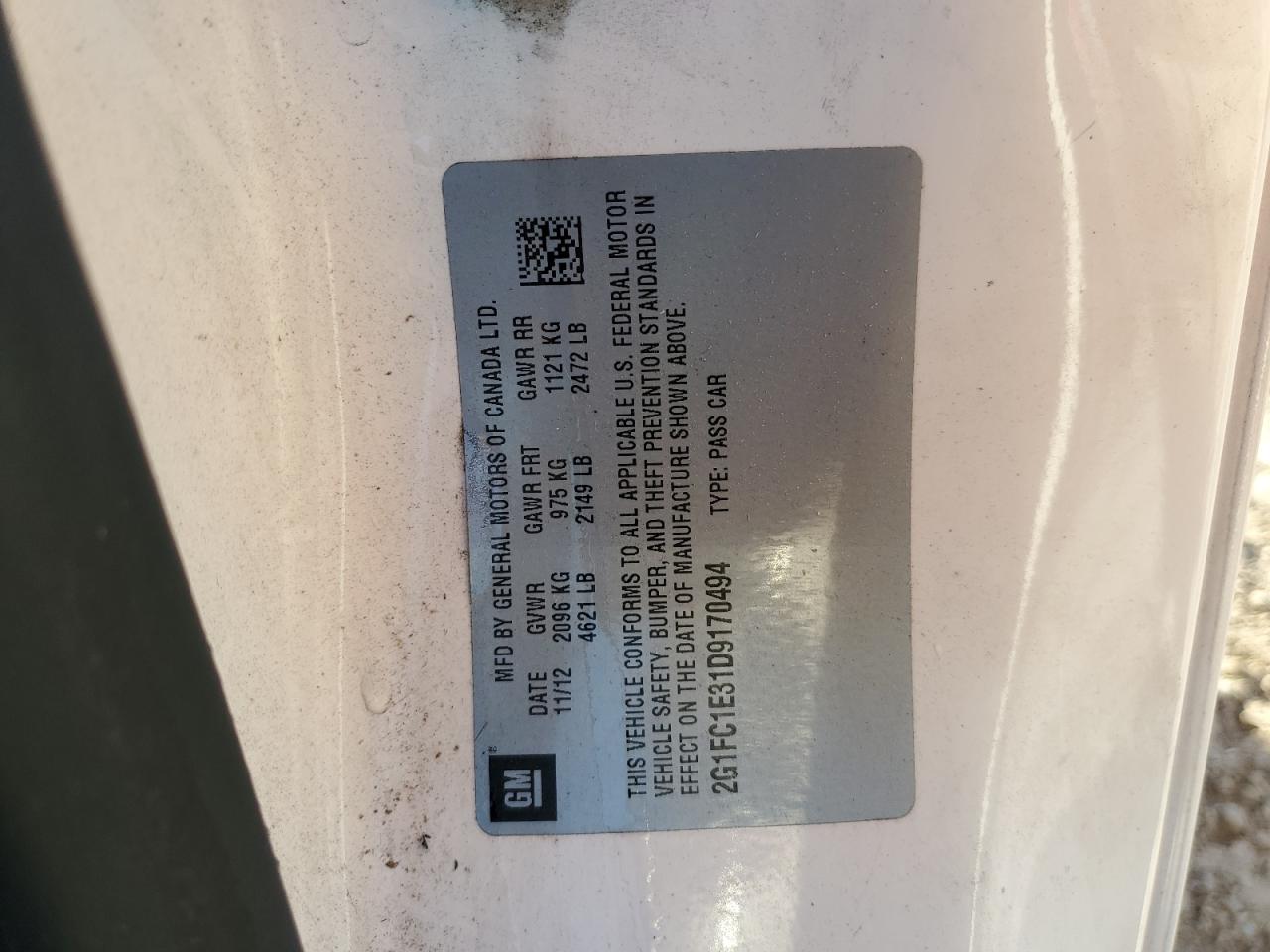 2013 Chevrolet Camaro Lt VIN: 2G1FC1E31D9170494 Lot: 89525575