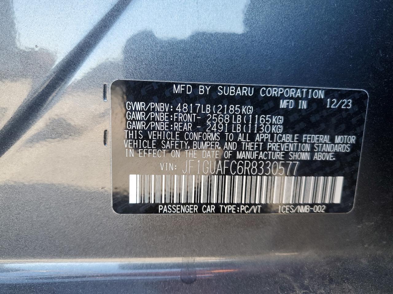 2024 Subaru Impreza Sport VIN: JF1GUAFC6R8330577 Lot: 82312645