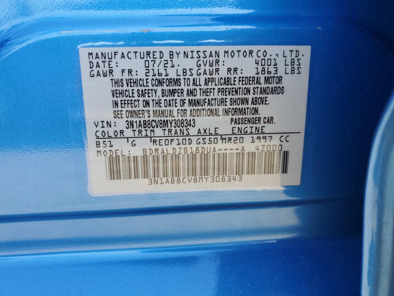 2021 Nissan Sentra Sv VIN: 3N1AB8CV8MY308343 Lot: 82338255