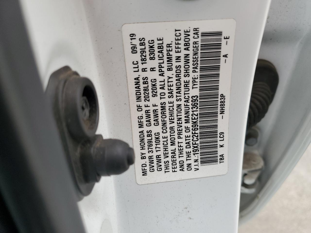 2019 Honda Civic Lx VIN: 19XFC2F69KE213693 Lot: 82203975