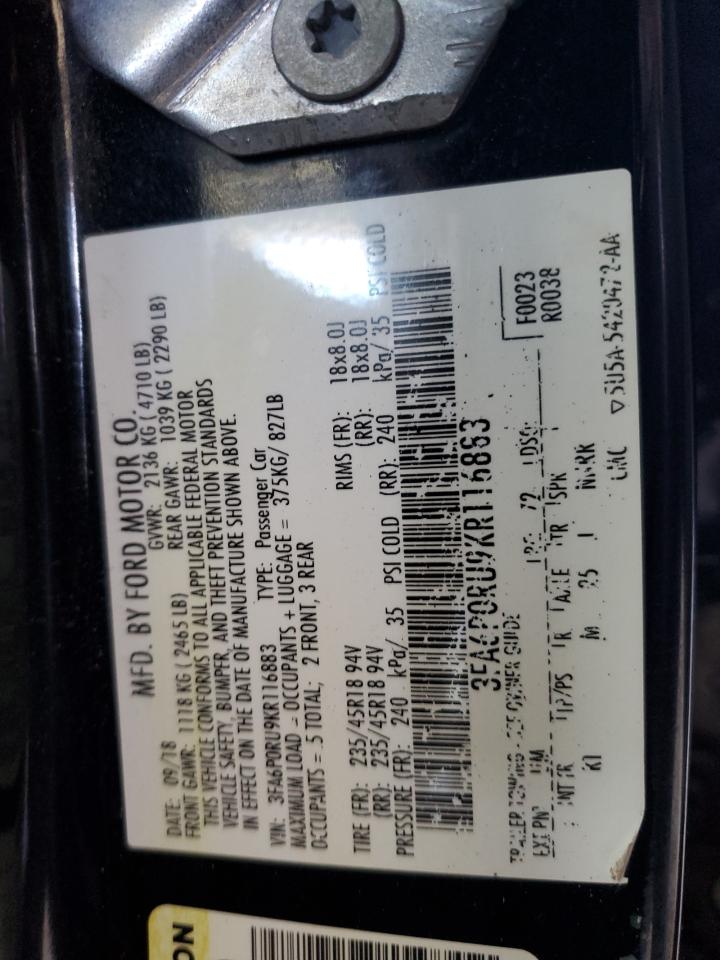 2019 Ford Fusion Titanium VIN: 3FA6P0RU9KR116883 Lot: 86160025