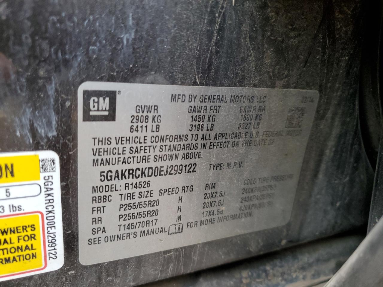 2014 Buick Enclave VIN: 5GAKRCKD0EJ299122 Lot: 86238155