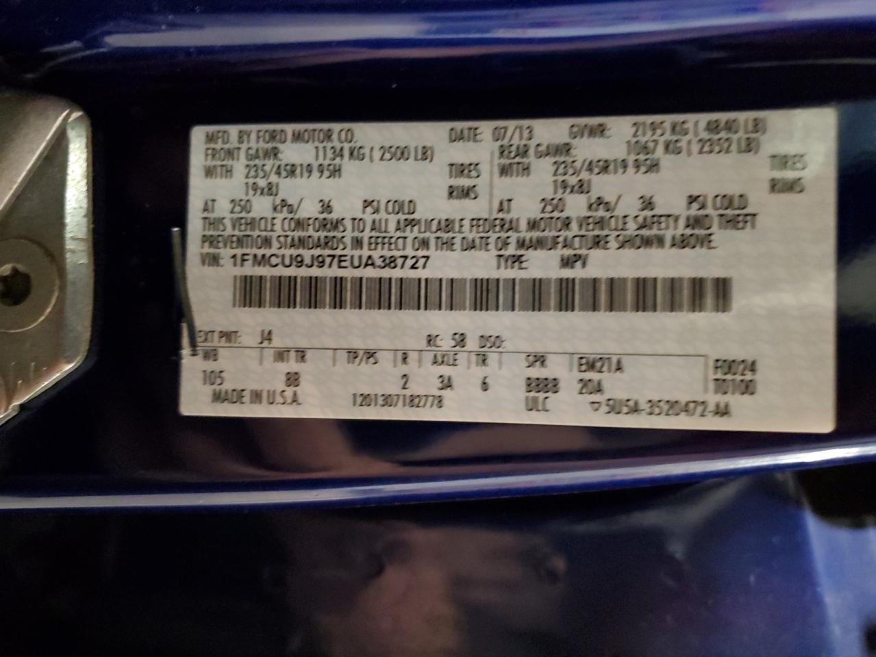 2014 Ford Escape Titanium VIN: 1FMCU9J97EUA38727 Lot: 82307415