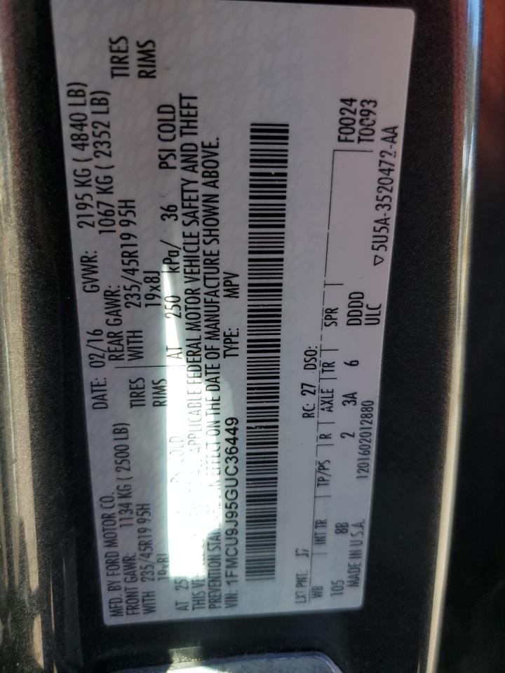 2016 Ford Escape Titanium VIN: 1FMCU9J95GUC36449 Lot: 86858025