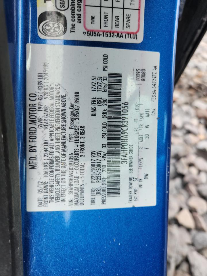 2012 Ford Fusion Se VIN: 3FAHP0HA9CR391056 Lot: 90431825