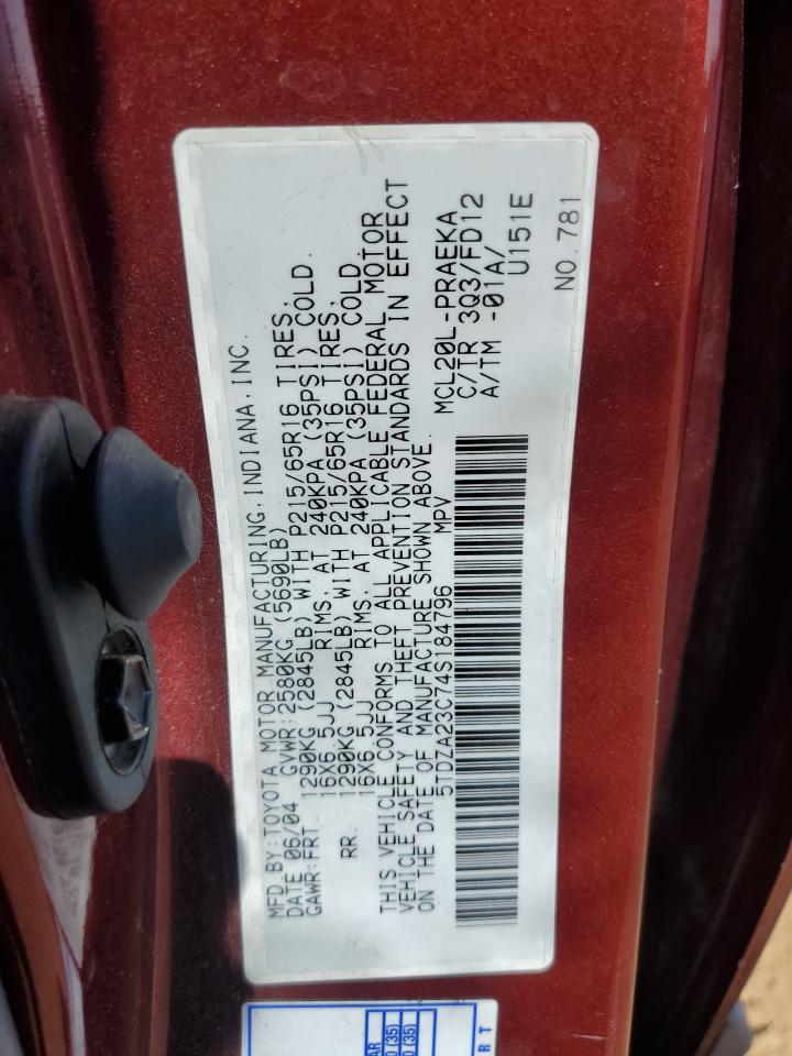 2004 Toyota Sienna Ce VIN: 5TDZA23C74S184796 Lot: 81983345