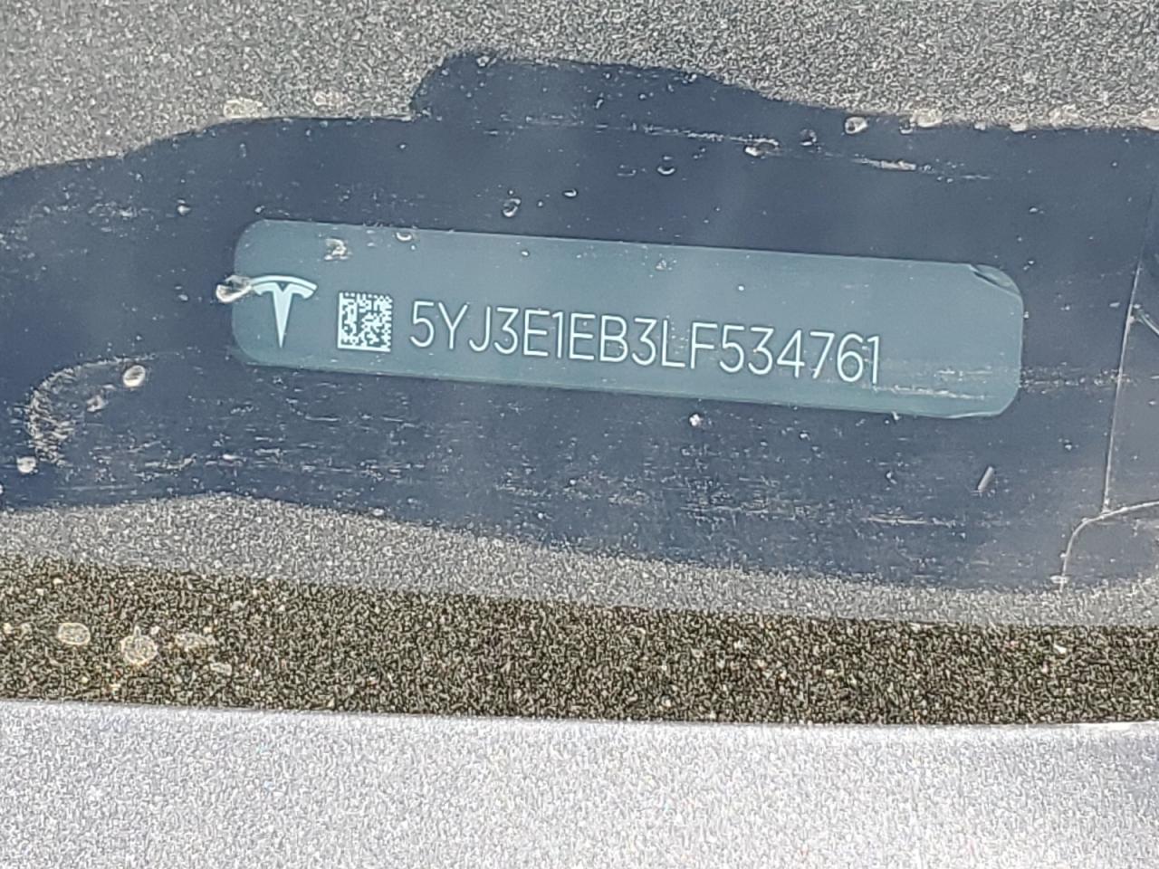 2020 Tesla Model 3 VIN: 5YJ3E1EB3LF534761 Lot: 87001905