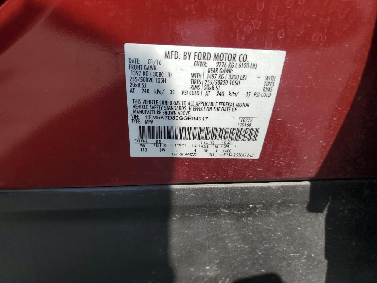 2016 Ford Explorer Xlt VIN: 1FM5K7D80GGB94017 Lot: 82179755