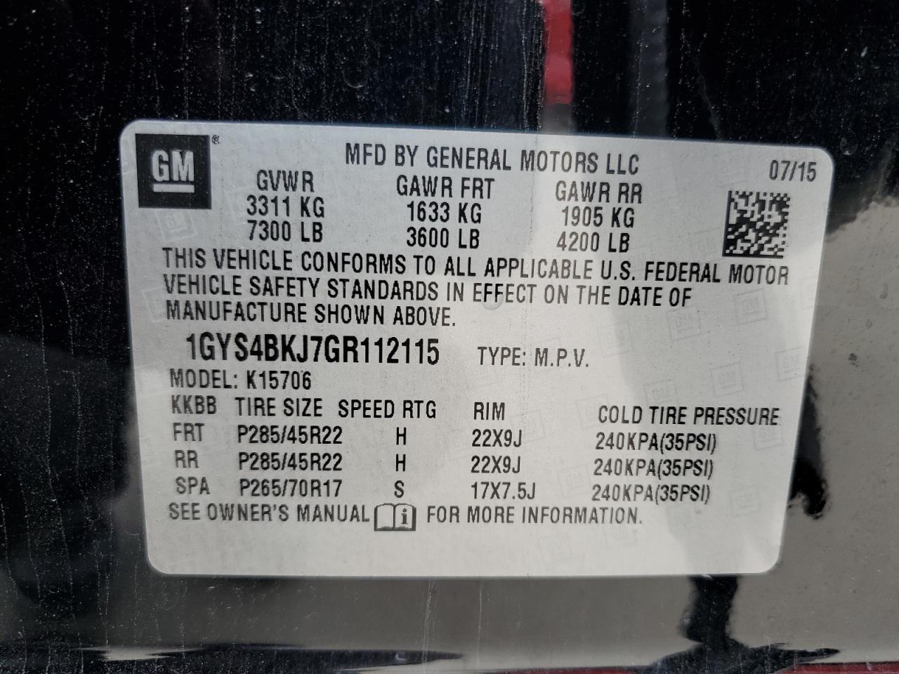 2016 Cadillac Escalade Luxury VIN: 1GYS4BKJ7GR112115 Lot: 86170545