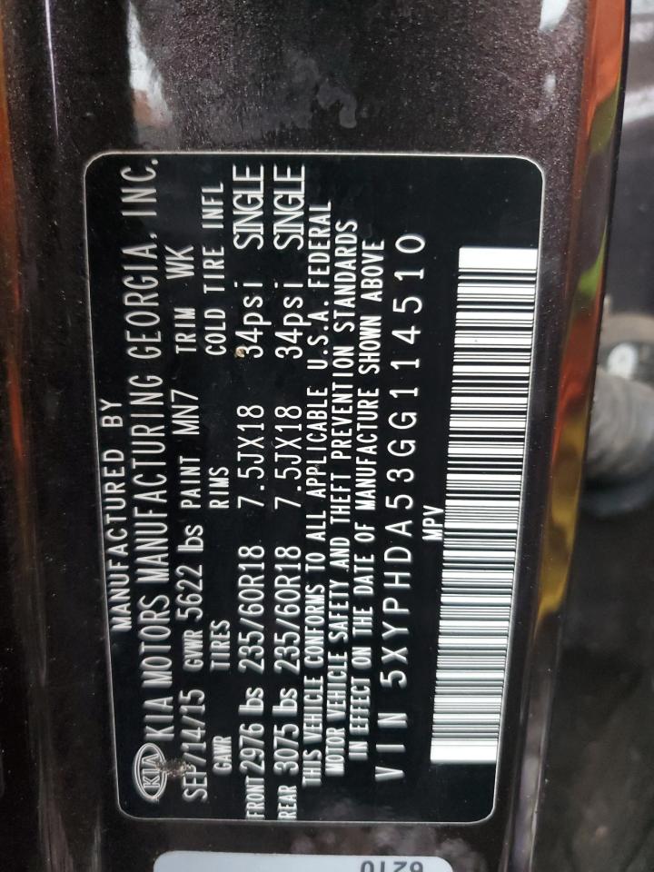 2016 Kia Sorento Ex VIN: 5XYPHDA53GG114510 Lot: 82469355