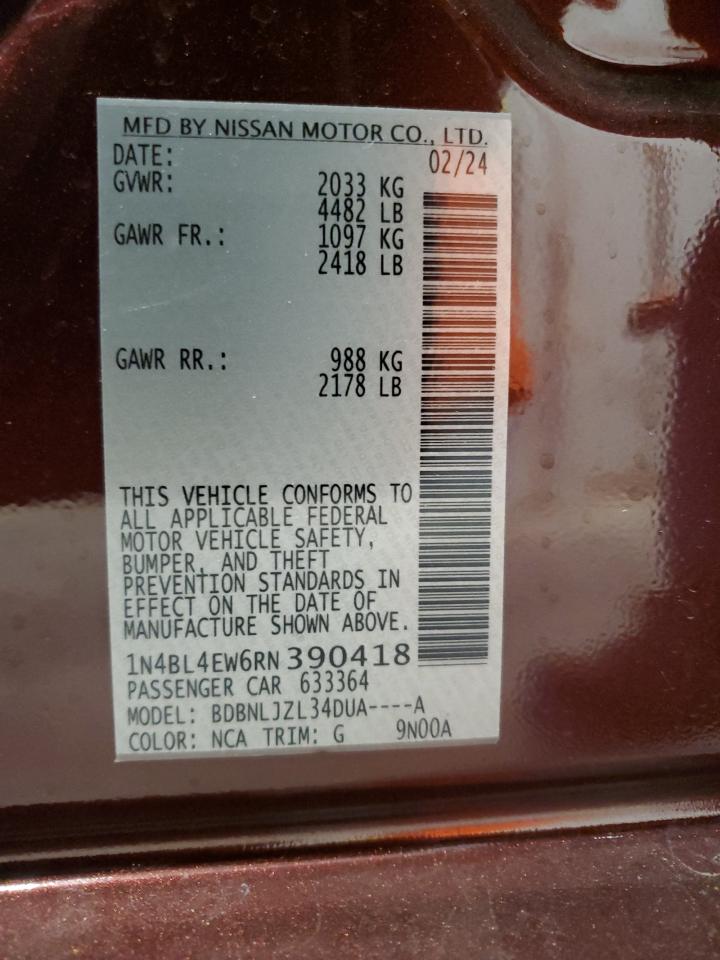 2024 Nissan Altima Sl VIN: 1N4BL4EW6RN390418 Lot: 82290105