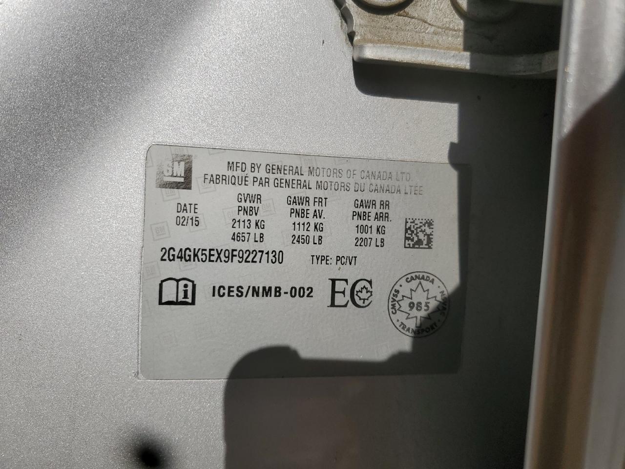 2015 Buick Regal VIN: 2G4GK5EX9F9227130 Lot: 84793175