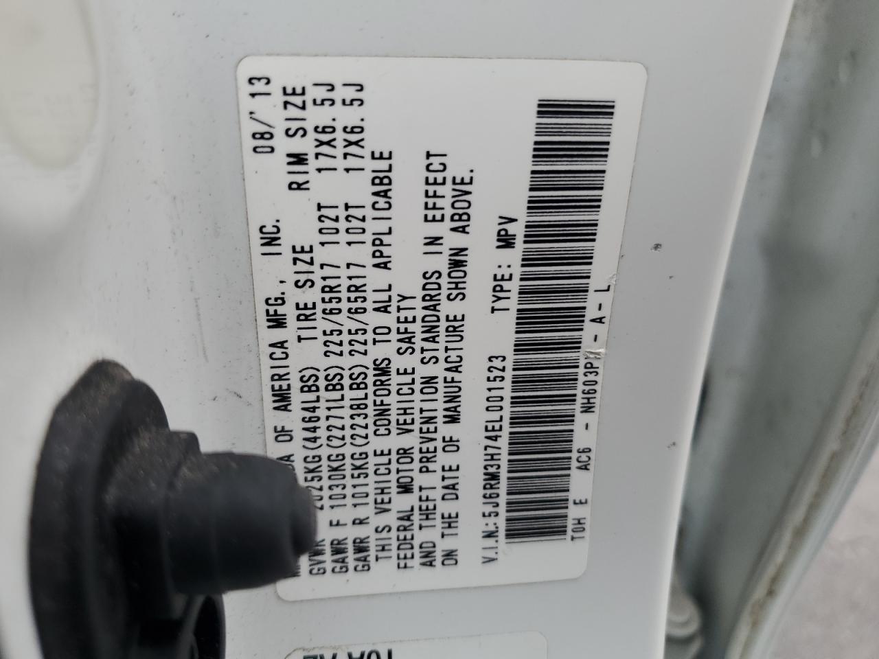 2014 Honda Cr-V Exl VIN: 5J6RM3H74EL001523 Lot: 90536975