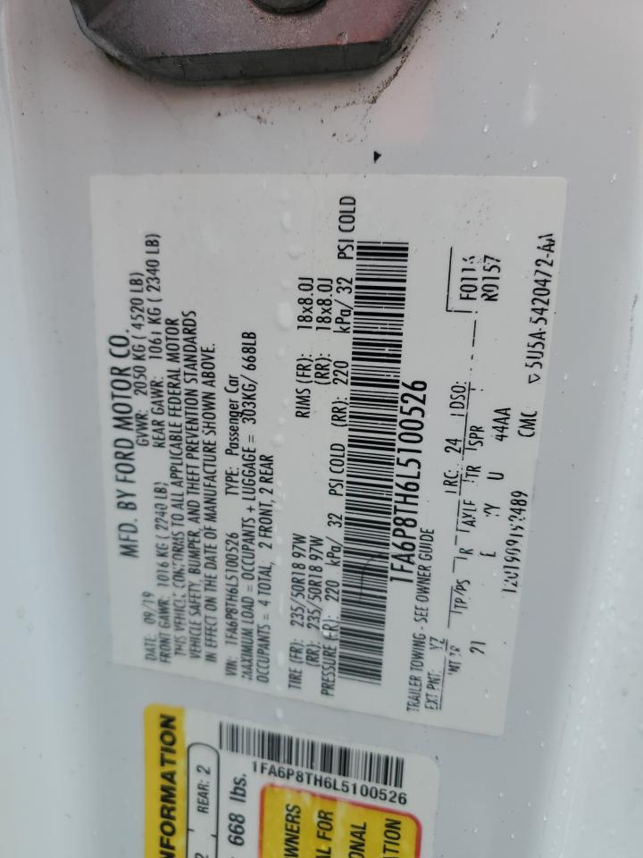 2020 Ford Mustang VIN: 1FA6P8TH6L5100526 Lot: 82256175