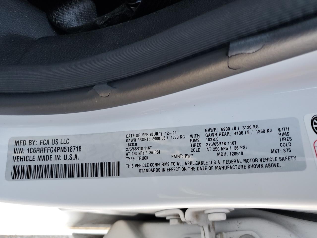 2023 Ram 1500 Big Horn/Lone Star VIN: 1C6RRFFG4PN518718 Lot: 82310925