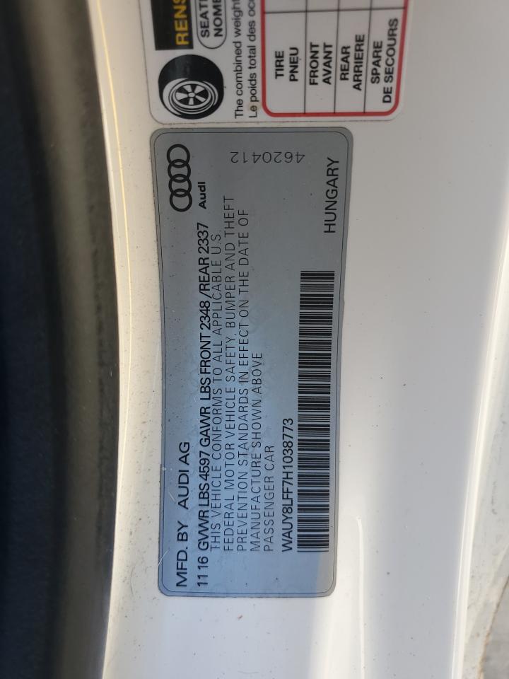 2017 Audi A3 Premium Plus VIN: WAUY8LFF7H1038773 Lot: 81826945