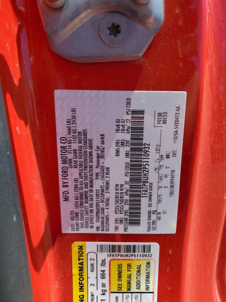 2023 Ford Mustang VIN: 1FATP8UH2P5110932 Lot: 86186175