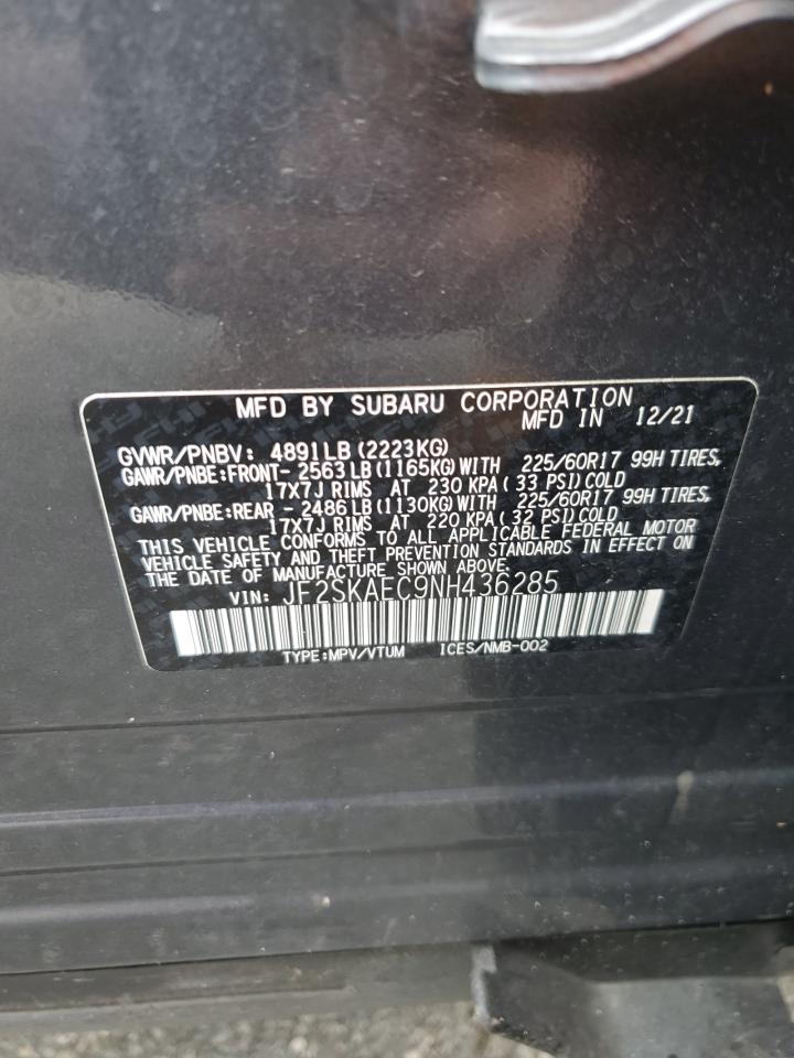 2022 Subaru Forester Premium VIN: JF2SKAEC9NH436285 Lot: 90100265