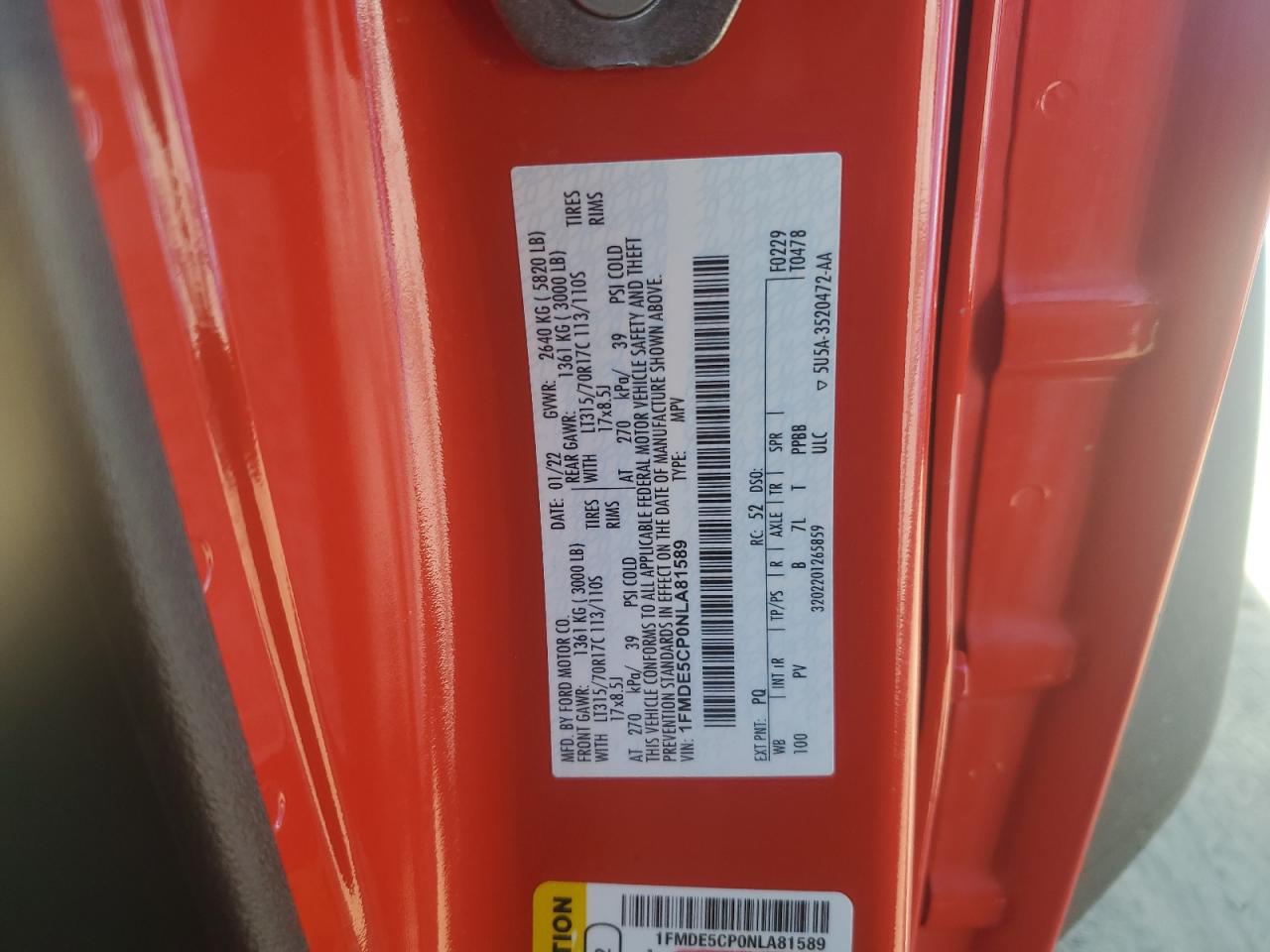 2022 Ford Bronco Base VIN: 1FMDE5CP0NLA81589 Lot: 85753645