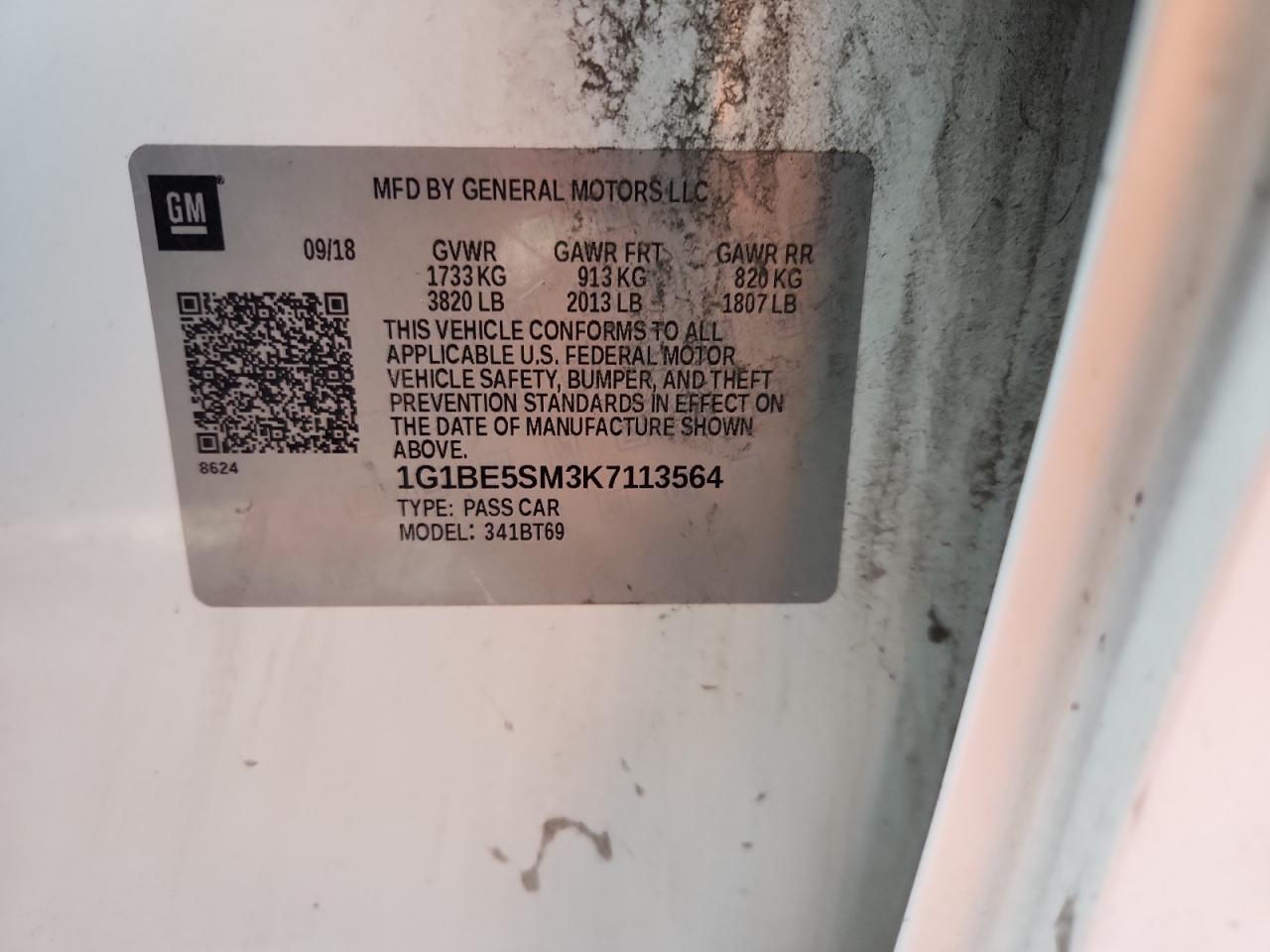 2019 Chevrolet Cruze Lt VIN: 1G1BE5SM3K7113564 Lot: 82768165