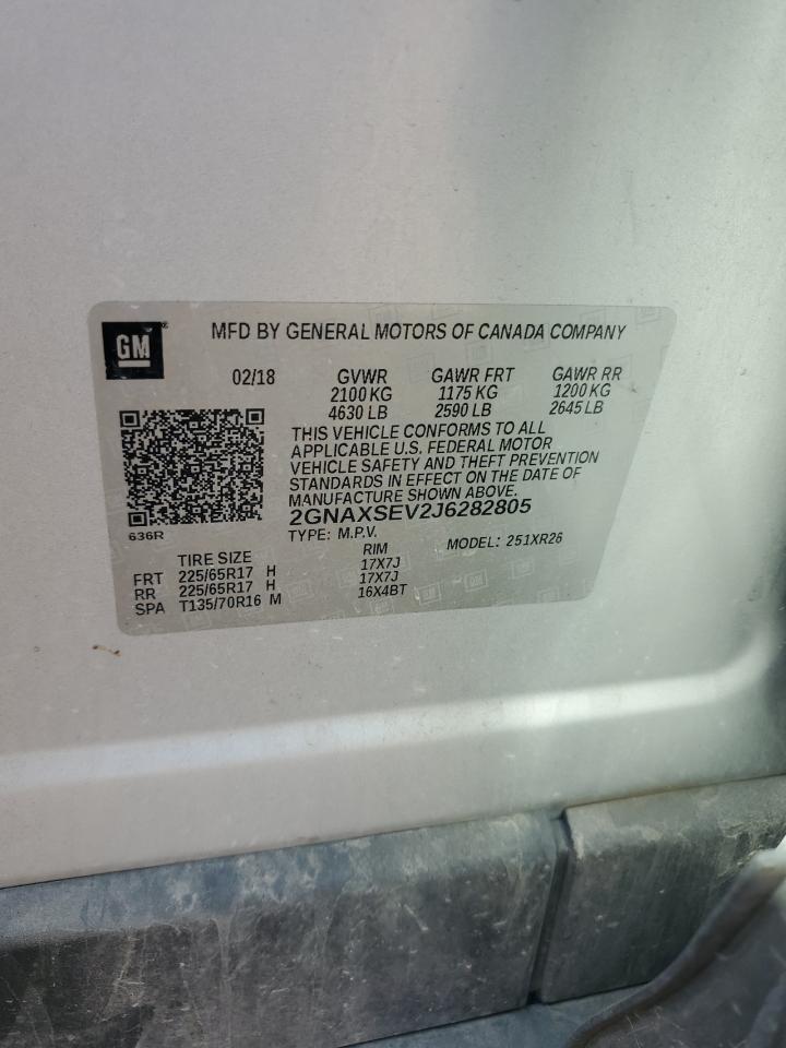 2018 Chevrolet Equinox Lt VIN: 2GNAXSEV2J6282805 Lot: 82221135