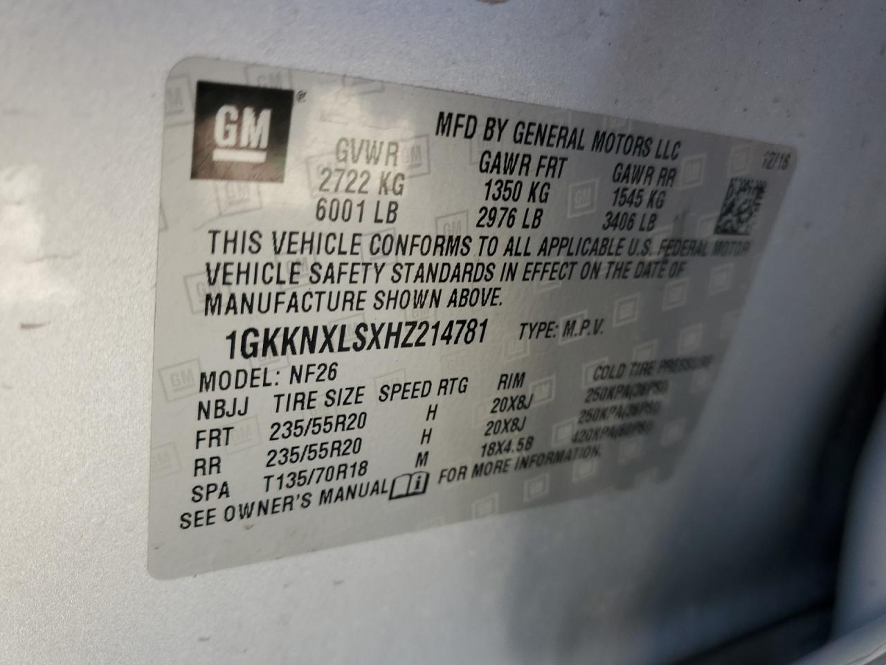 2017 GMC Acadia Denali VIN: 1GKKNXLSXHZ214781 Lot: 82425675