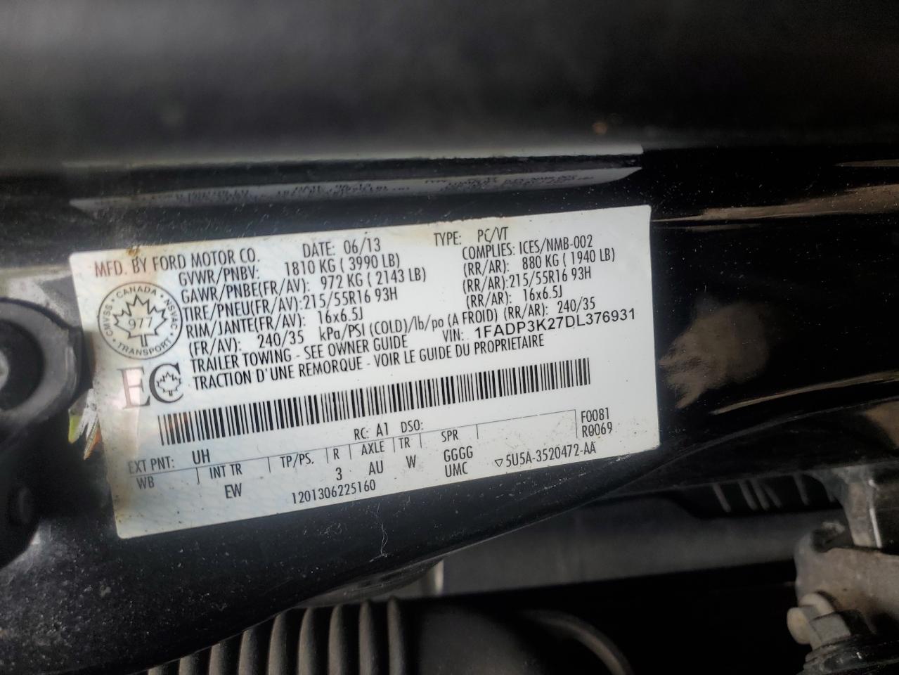 2013 Ford Focus Se VIN: 1FADP3K27DL376931 Lot: 86994245