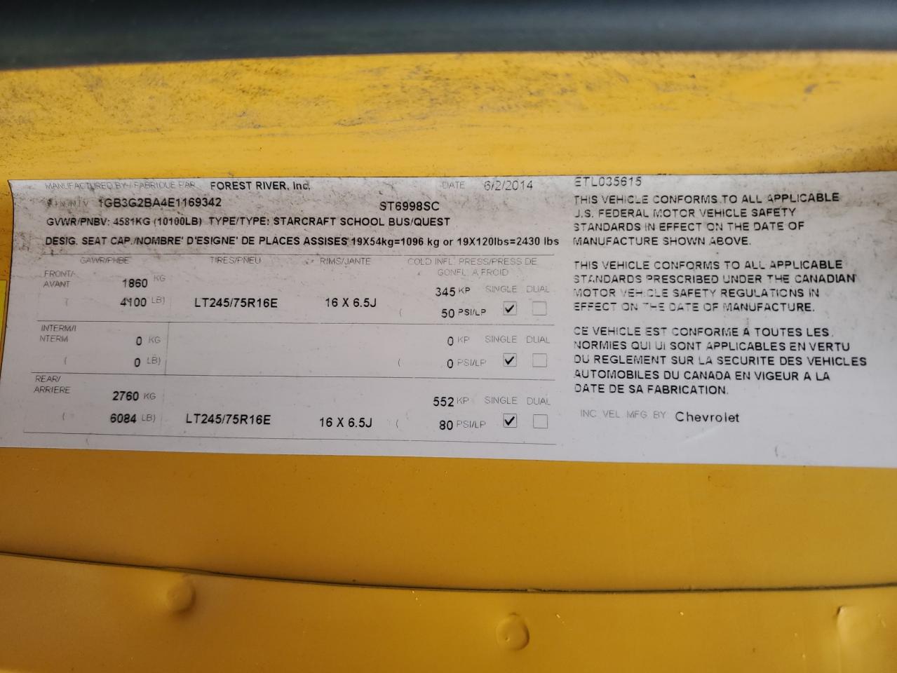 2014 Thomas Minotour G3500 - School Bus VIN: 1GB3G2BA4E1169342 Lot: 85950615