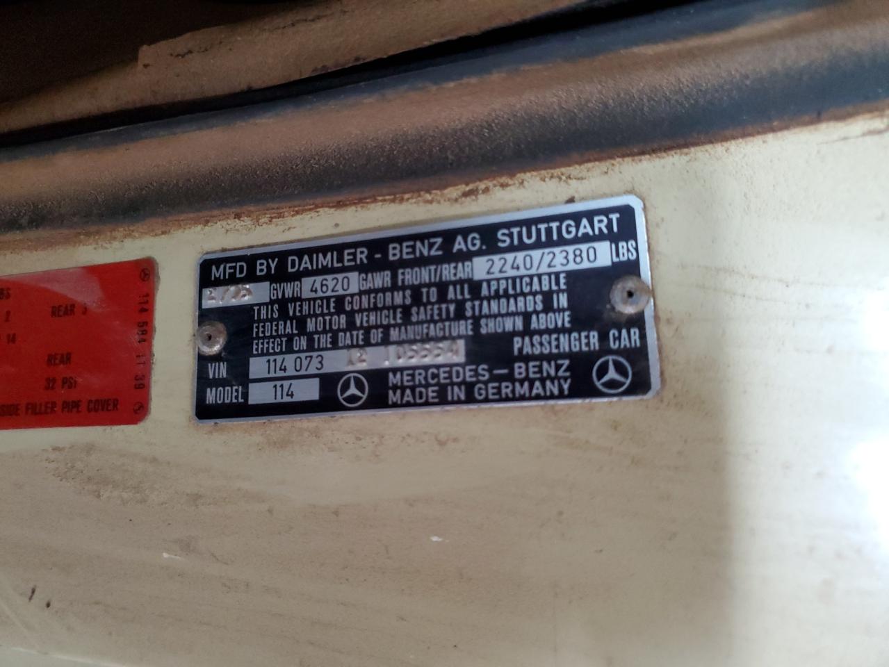 1975 Mercedes Benz 280-Class VIN: 11407312105554 Lot: 71766185