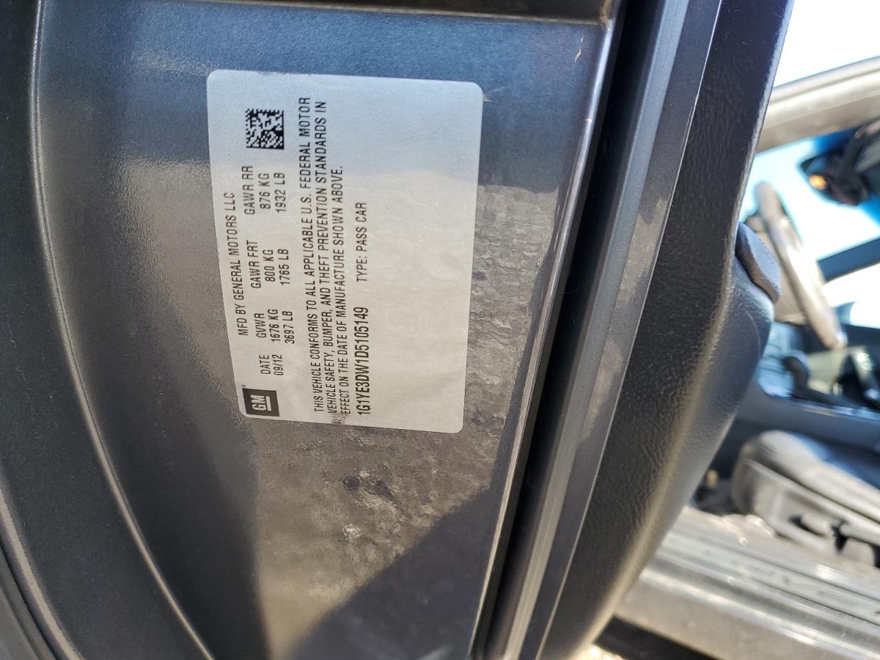 2013 Chevrolet Corvette VIN: 1G1YE3DW1D5105149 Lot: 85379485