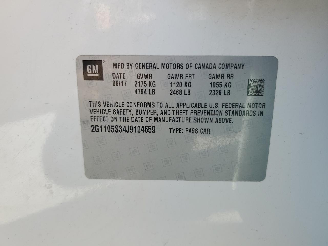 2018 Chevrolet Impala Lt VIN: 2G1105S34J9104659 Lot: 82283295