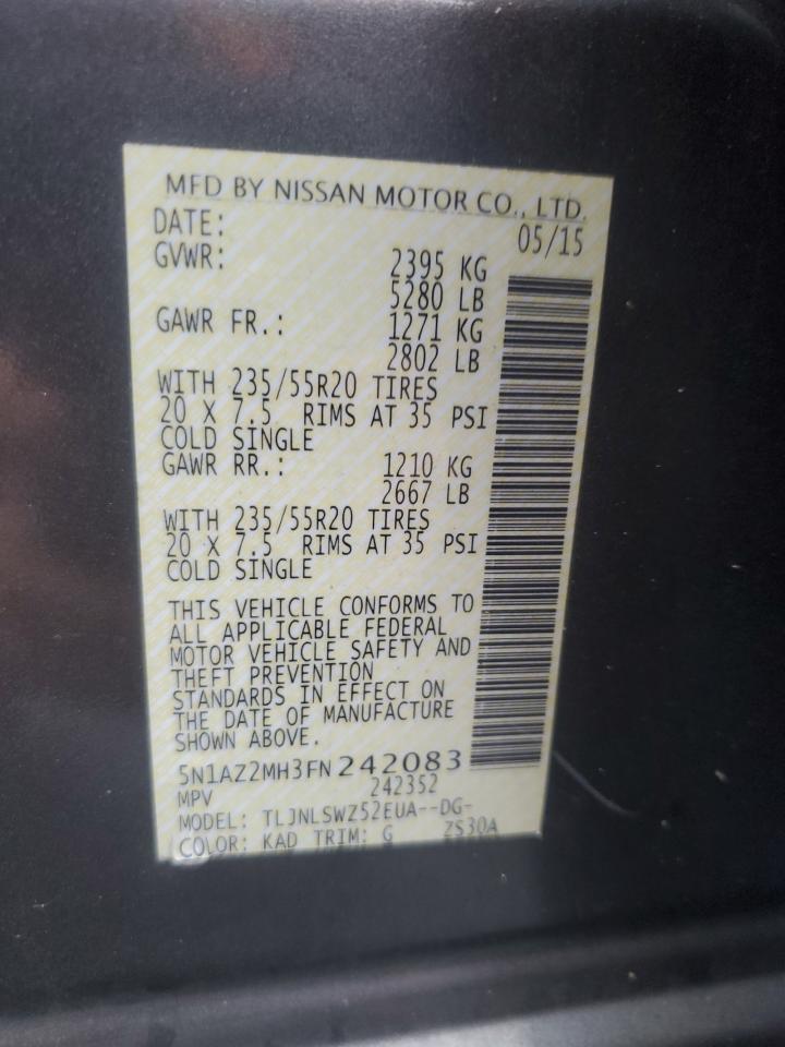 2015 Nissan Murano S VIN: 5N1AZ2MH3FN242083 Lot: 86216615