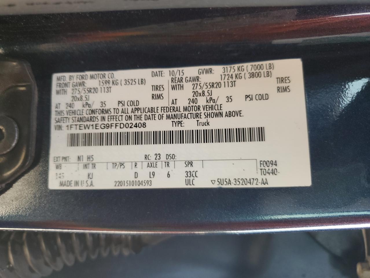 2015 Ford F150 Supercrew VIN: 1FTEW1EG9FFD02408 Lot: 89707315