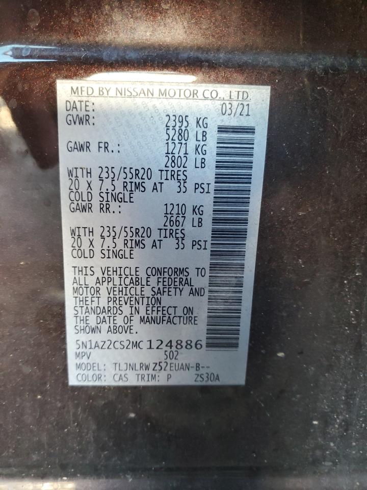 2021 Nissan Murano Sl VIN: 5N1AZ2CS2MC124886 Lot: 82309565