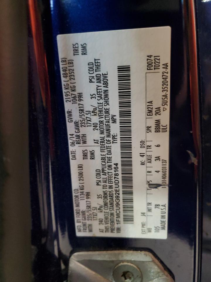 2014 Ford Escape Se VIN: 1FMCU9G92EUD78164 Lot: 86516415