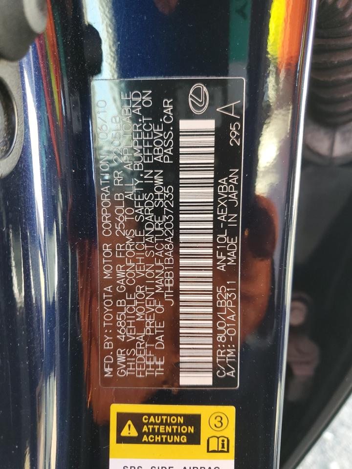 2010 Lexus Hs 250H VIN: JTHBB1BA8A2037235 Lot: 82354465