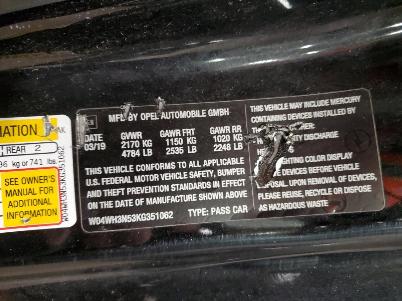 2019 Buick Cascada Premium VIN: W04WH3N53KG351062 Lot: 87297895