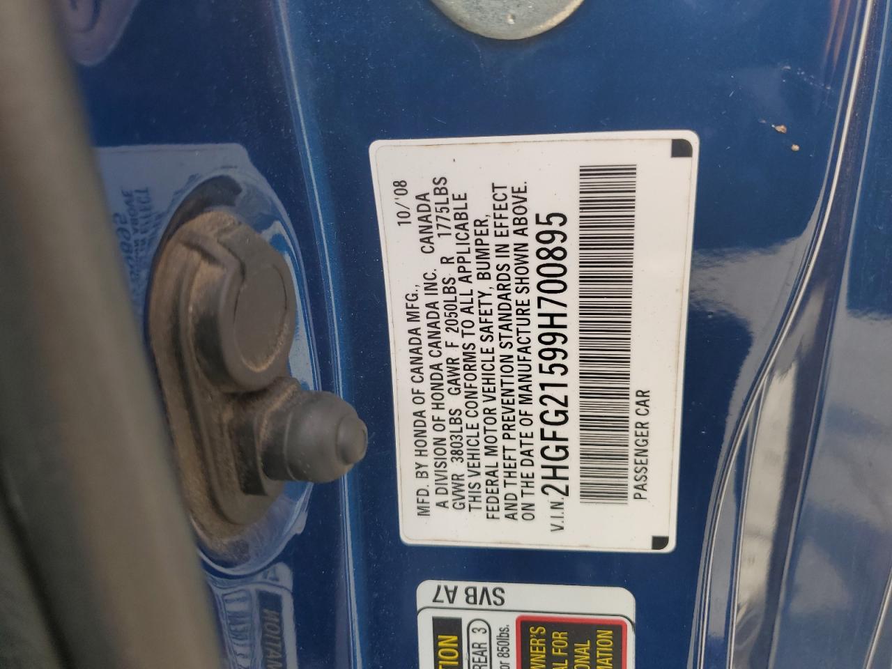 2009 Honda Civic Si VIN: 2HGFG21599H700895 Lot: 86239915