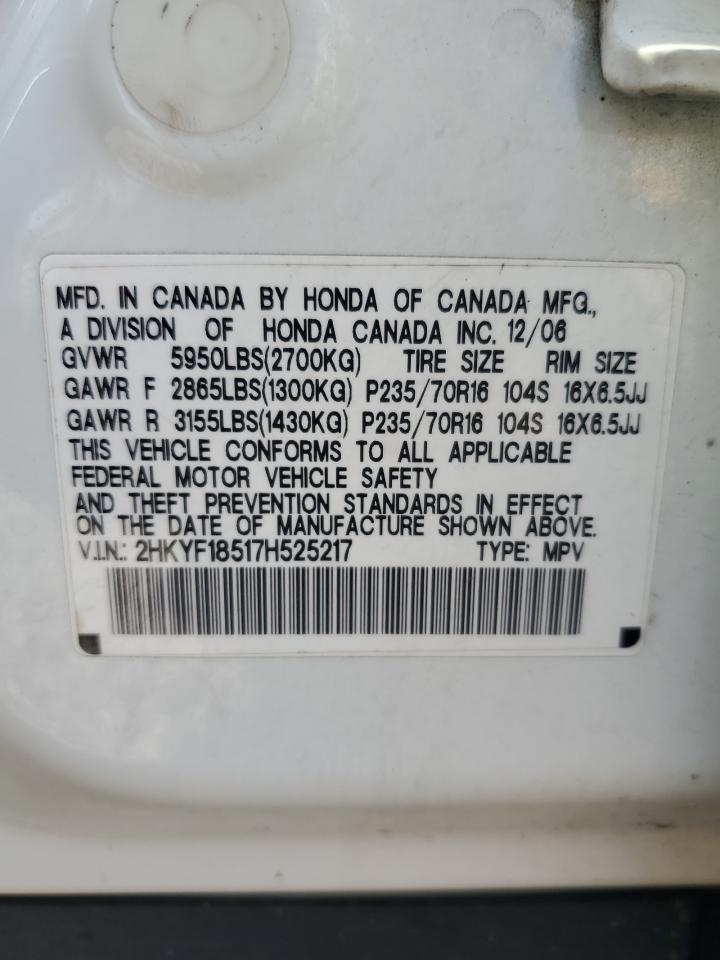 2007 Honda Pilot Exl VIN: 2HKYF18517H525217 Lot: 82731075