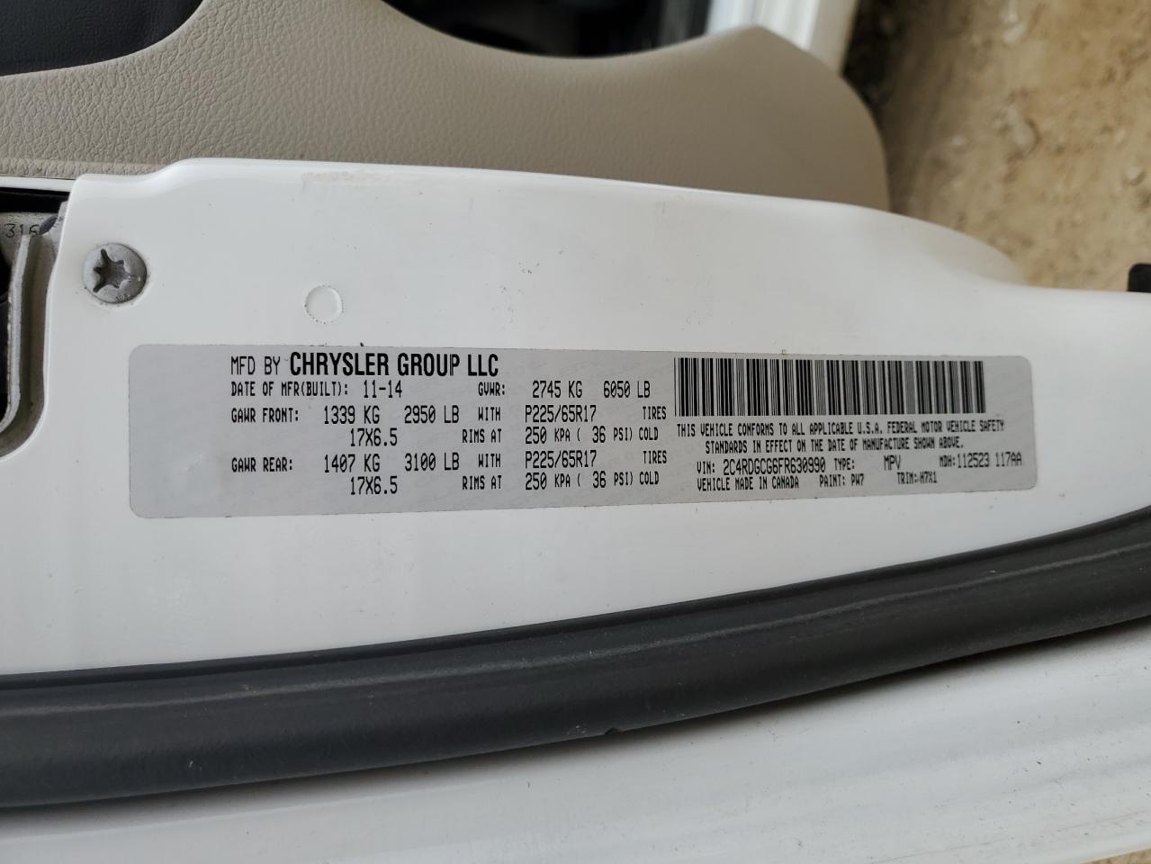 2015 Dodge Grand Caravan Sxt VIN: 2C4RDGCG6FR630990 Lot: 85691365